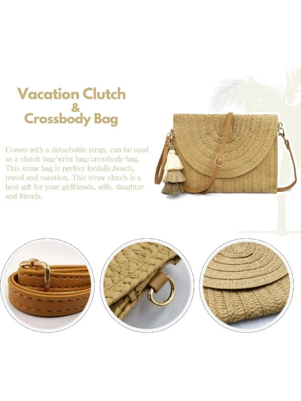 Chic Straw Clutch Purse | Women’s Crossbody Bag | Summer Beach Shoulder Handbag